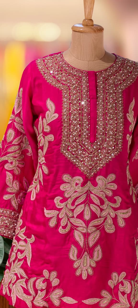 Designer Elegant Embroidery Work Bright Kurta With Tulip Pant Set- 13576