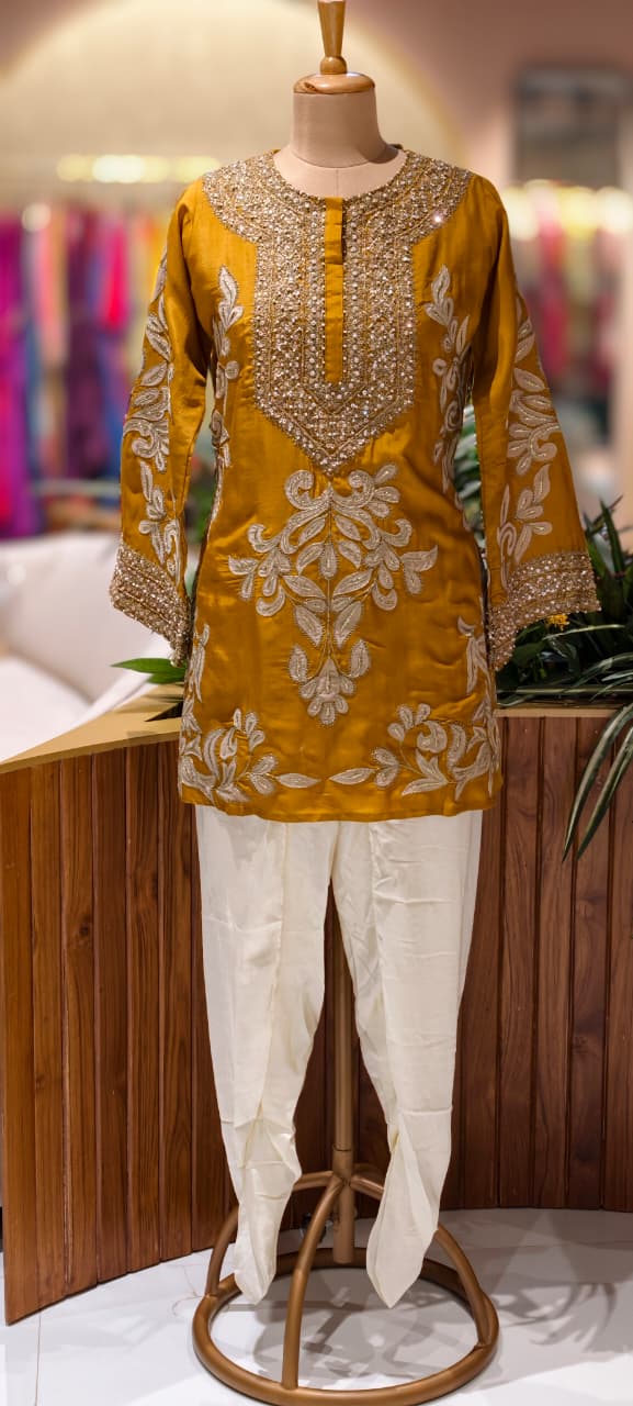 Designer Elegant Embroidery Work Bright Kurta With Tulip Pant Set- 13576