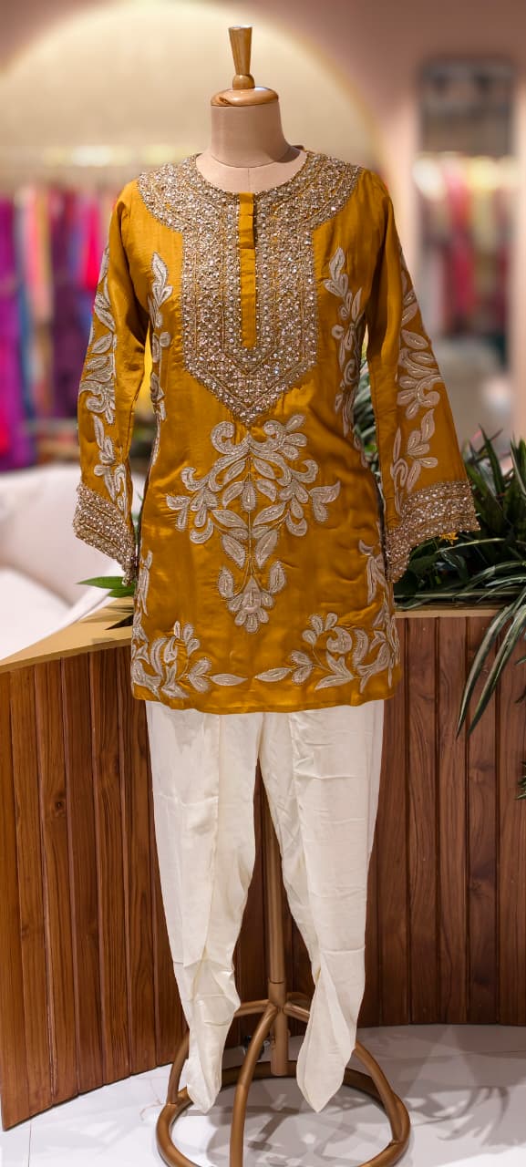 Designer Elegant Embroidery Work Bright Kurta With Tulip Pant Set- 13576