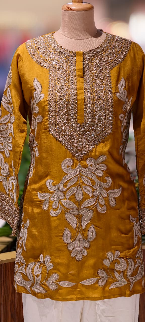 Designer Elegant Embroidery Work Bright Kurta With Tulip Pant Set- 13576