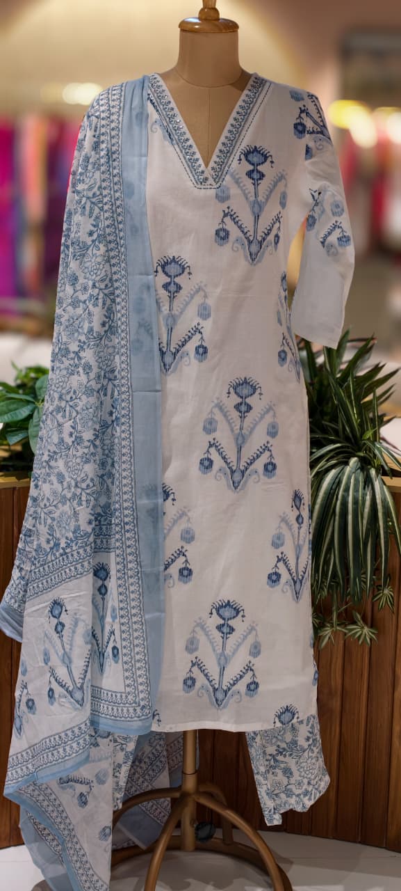 Soft Tone Summer Friendly Printed Cotton Full Suit Set With Dupatta- 13566