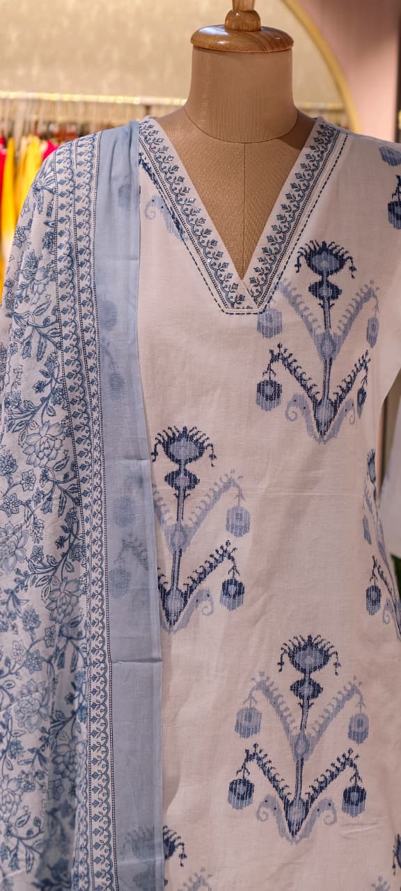 Soft Tone Summer Friendly Printed Cotton Full Suit Set With Dupatta- 13566