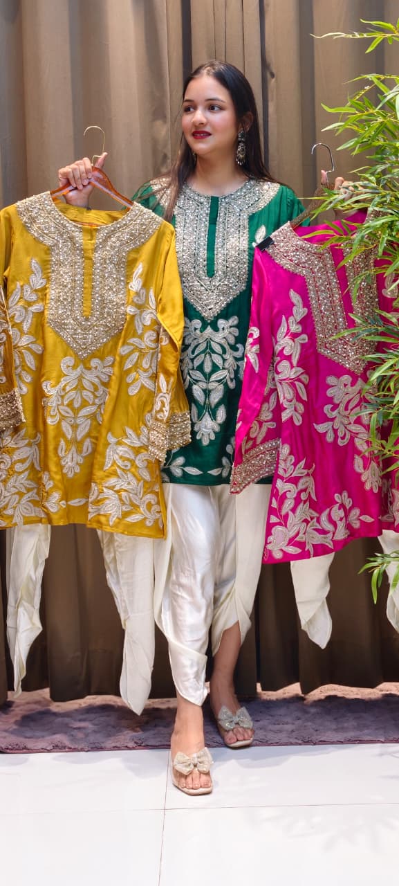 Designer Elegant Embroidery Work Bright Kurta With Tulip Pant Set- 13576