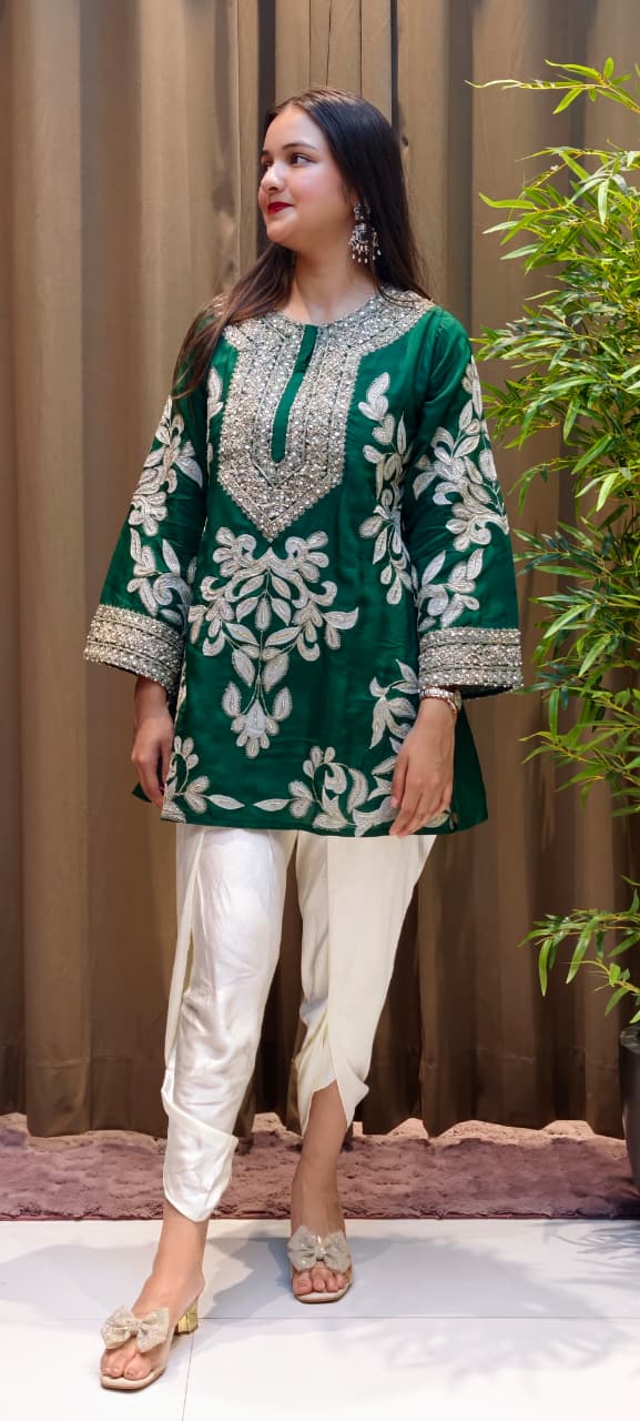 Designer Elegant Embroidery Work Bright Kurta With Tulip Pant Set- 13576