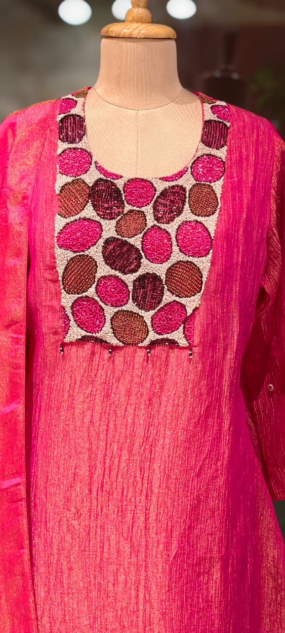 Very Unique Sequin Yoke Crush Elegance Tissue A-Line Full Suit Set With Dupatta- 13606