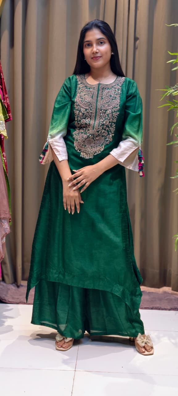 Stunning Hand-Embroidery Exquisite Festive Wear Kurta Pant Set- 13250