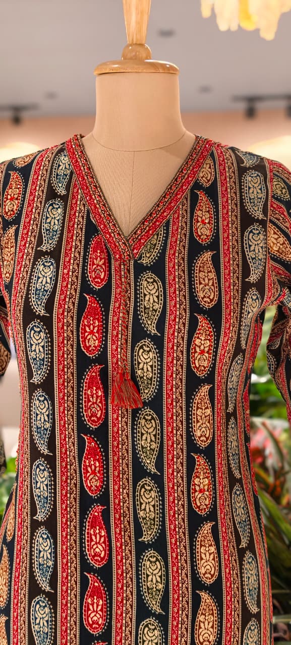 Mango Buti Upside Down Print Colorful Kurti Only- 13749 (Slightly Lean Fit)