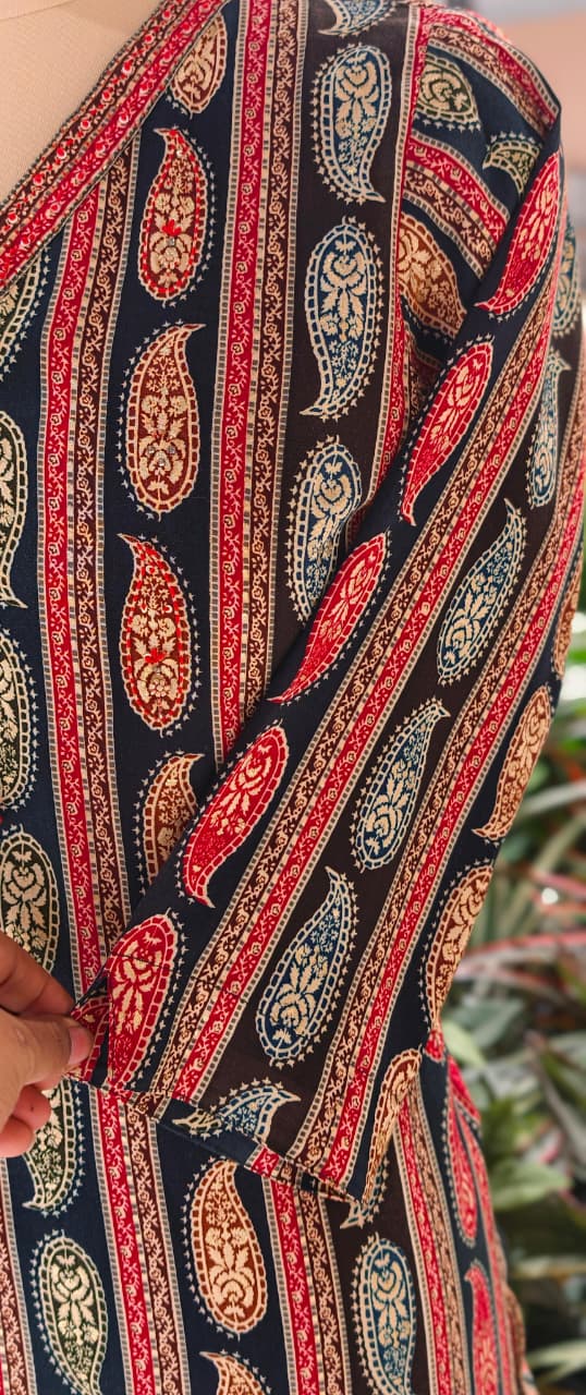 Mango Buti Upside Down Print Colorful Kurti Only- 13749 (Slightly Lean Fit)