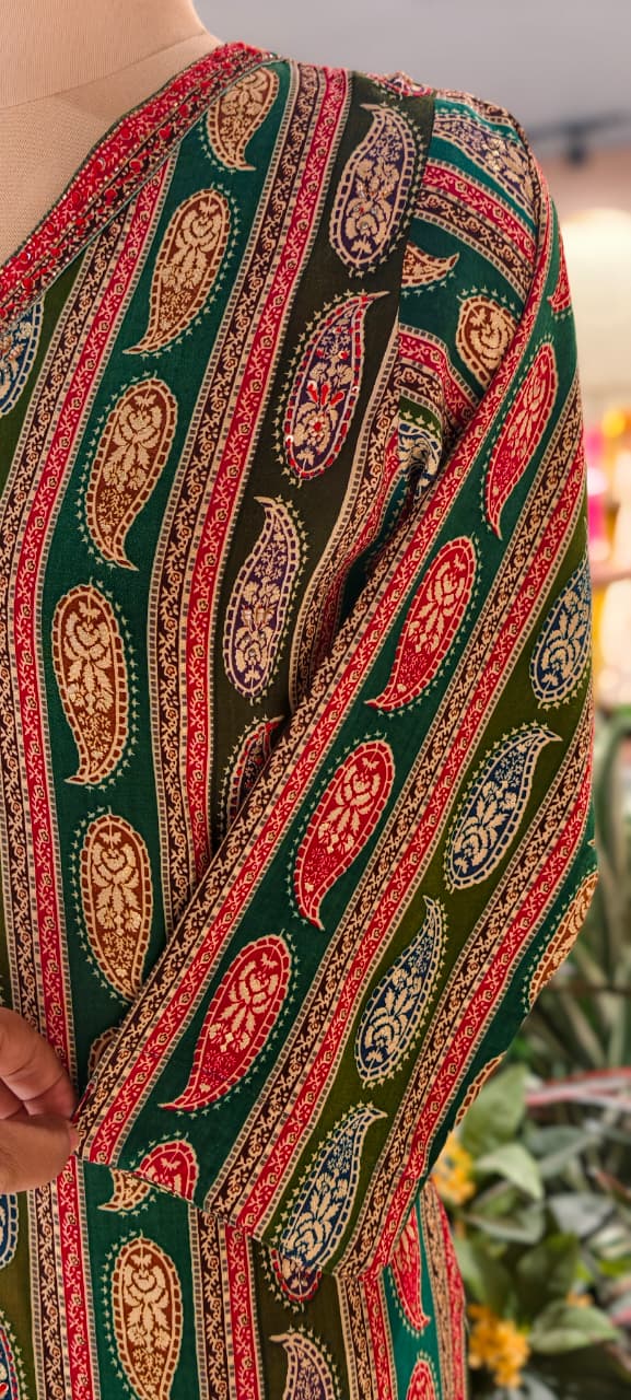 Mango Buti Upside Down Print Colorful Kurti Only- 13749 (Slightly Lean Fit)