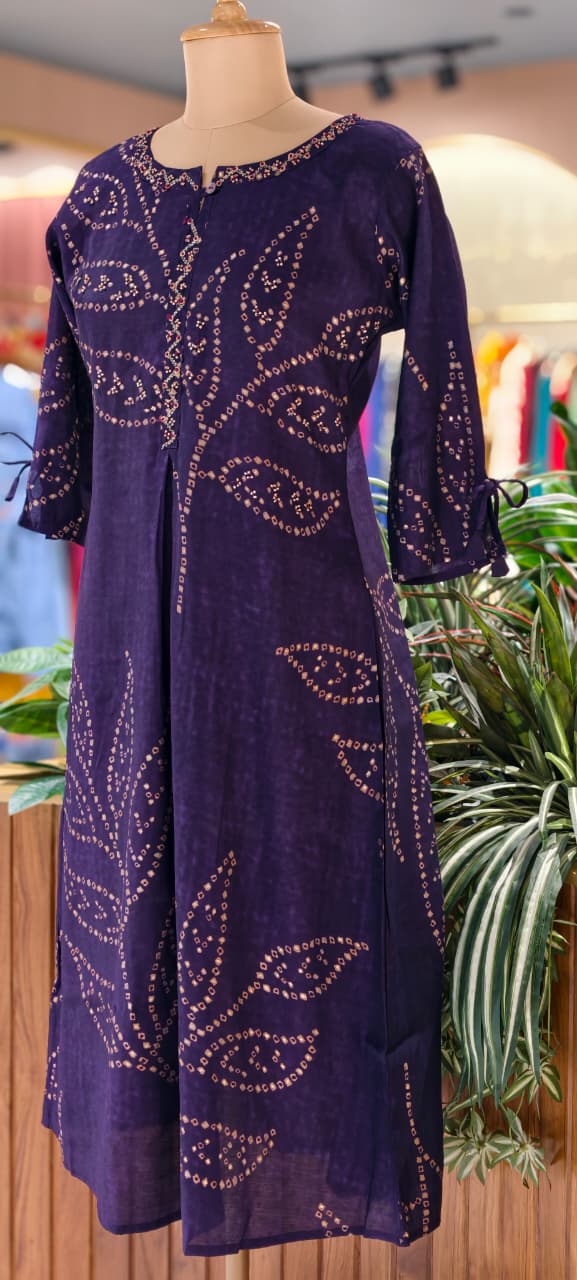 Aline Bandhej Giant Leavy Printed Vibrant Mural Silk Kurti Only (Slightly Lean Fit)-13749