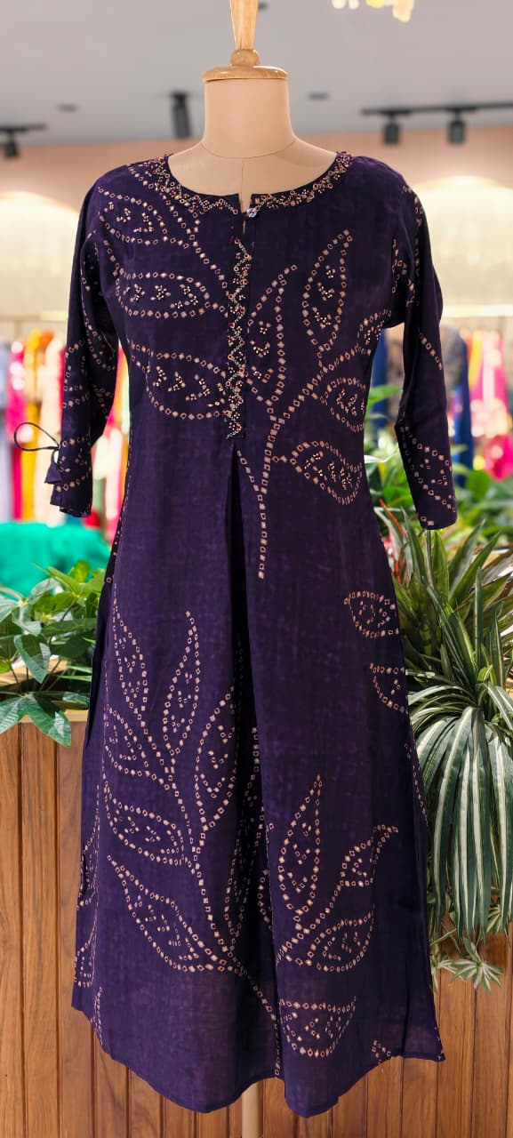 Aline Bandhej Giant Leavy Printed Vibrant Mural Silk Kurti Only (Slightly Lean Fit)-13749