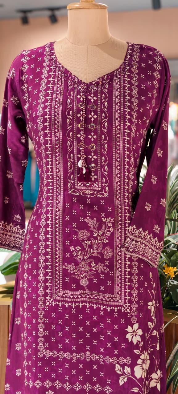 Ethnic Floral Bloom Printed Mural Muslin A-Line Kurti Only (Slightly Lean Fit)