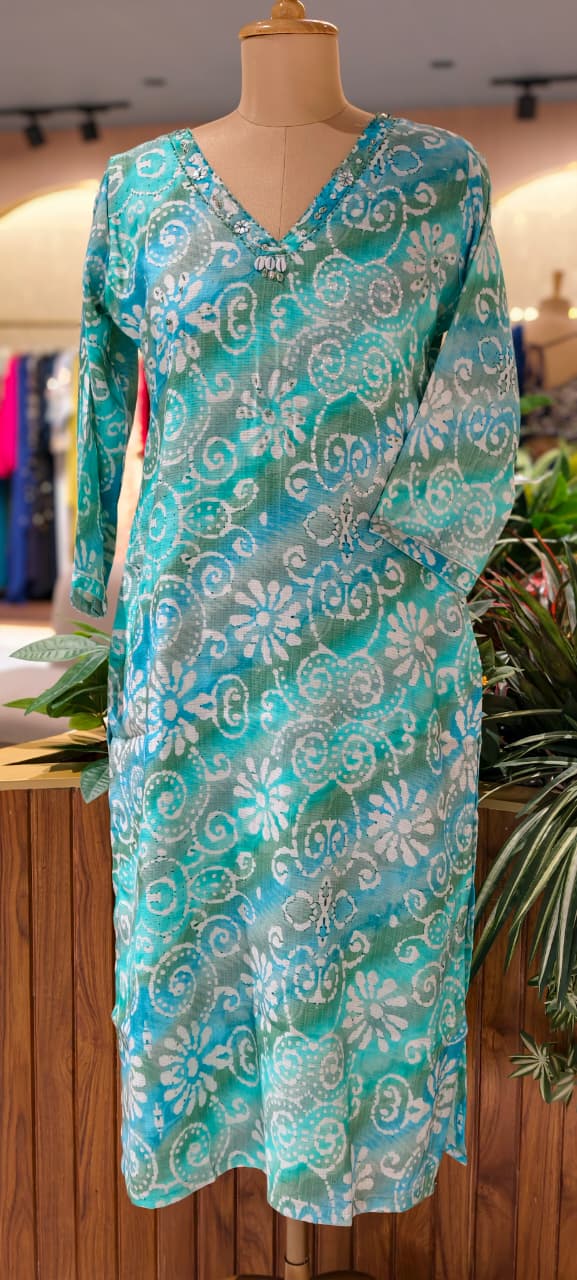 Aqua Elegance Printed Summer Wear Cotton Kurti Only With Lining (Slightly Lean Fit)