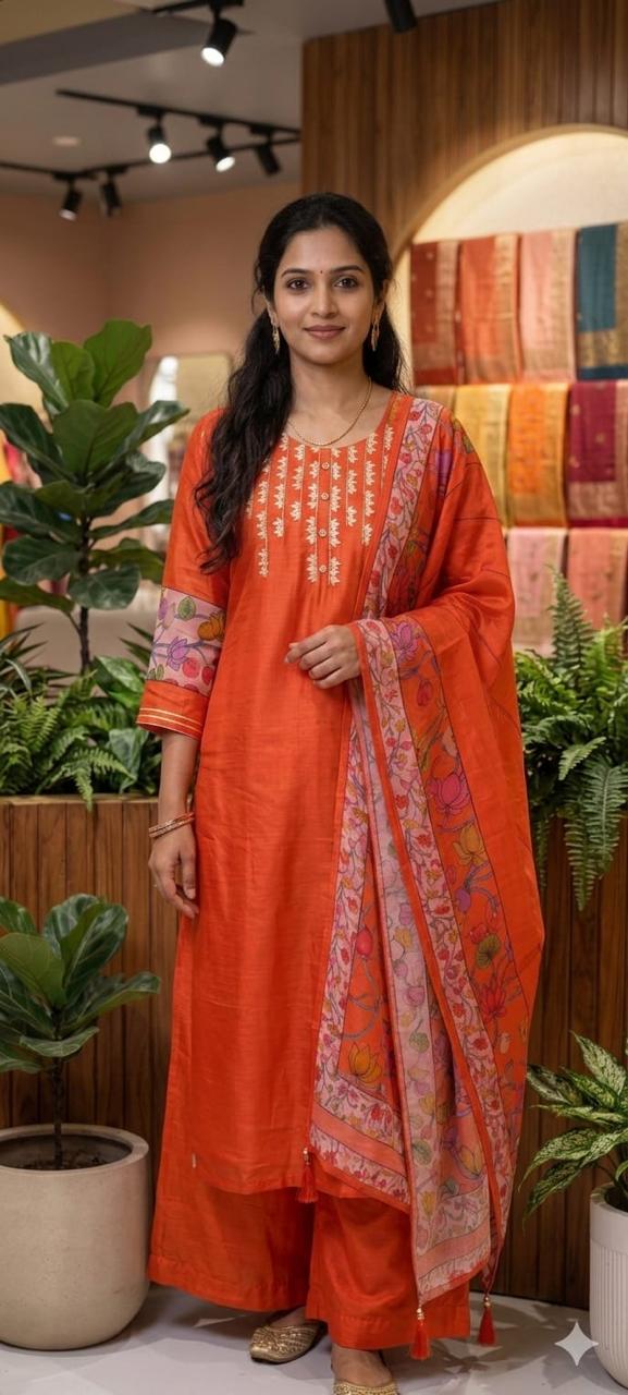 Gotta Paralleled Yoke With Floral Print In Side Slits Full Suit Set With Floral Dupatta In Crepe Fabric- 13758 (Slightly Lean Fit)