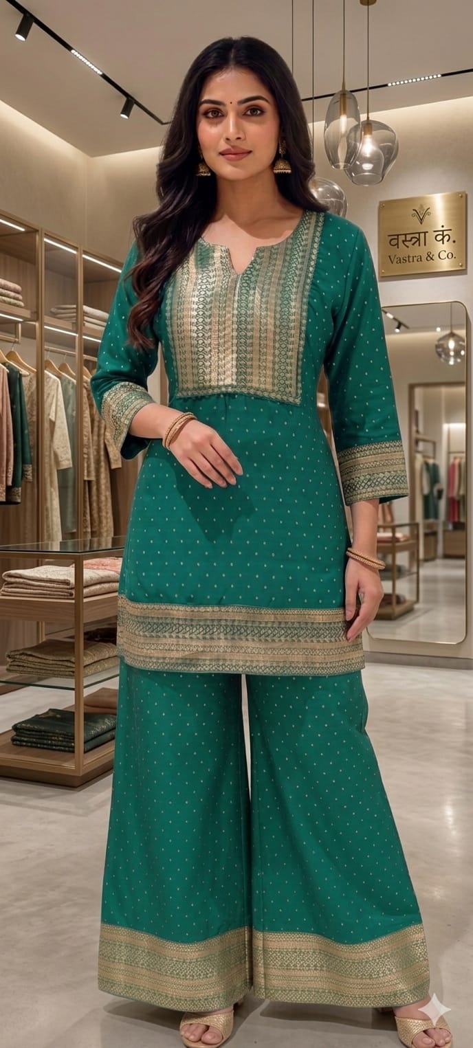 Stylish Banarasi brocade Bollywood Diva Inspired Zari Woven Festive Kurta Pant