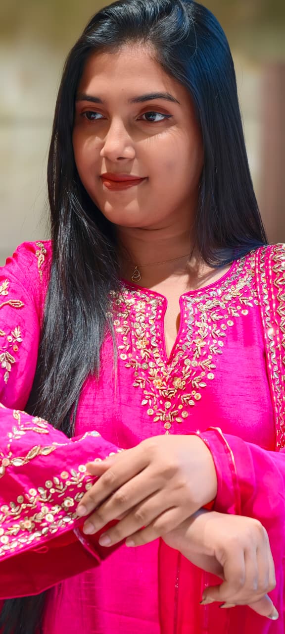 Tiny Sequin Detailing Hand Worked Contrast Mix Vibrant A-Line Full Suit Set With Dupatta In Russian Silk Fabric- 13808