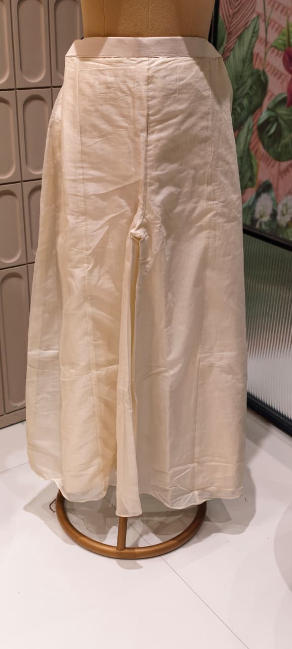 Elegant Ivory MulChanderi Peplum Style Kurta Suit Set with Hand-Embroidered Red Yoke and Festive Motifs-13858