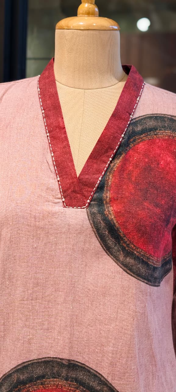 Elegant linen Cotton Printed Kurta Set with Wide-Leg Pants-13871