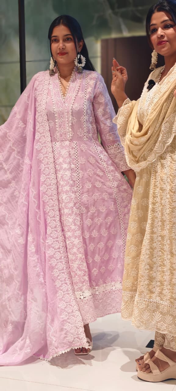 Elegant Mall Cotton Chikankari Kurta Set with Straight Pants & Embroidered Dupatta-13892 RB135