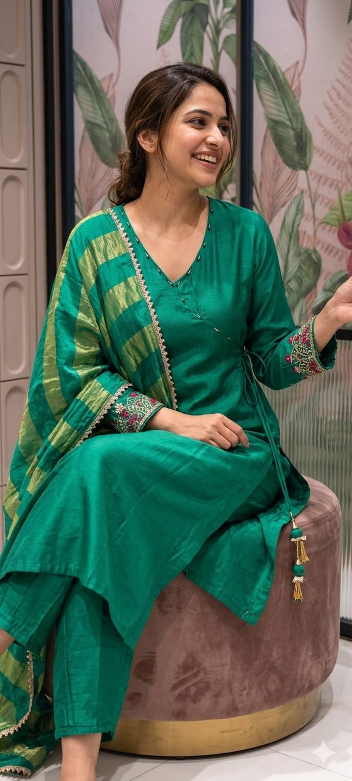 Solid Shade Angrakha Anakarli Small Beads Works Full Suit Set 12755