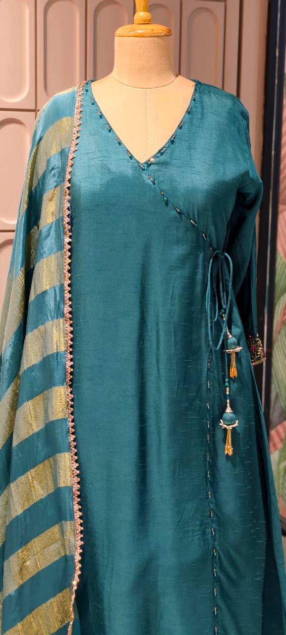 Solid Shade Angrakha Anakarli Small Beads Works Full Suit Set 12755