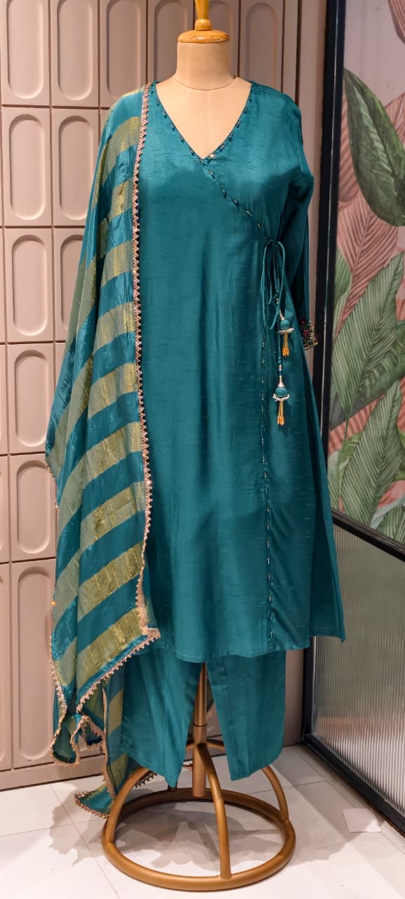 Solid Shade Angrakha Anakarli Small Beads Works Full Suit Set 12755