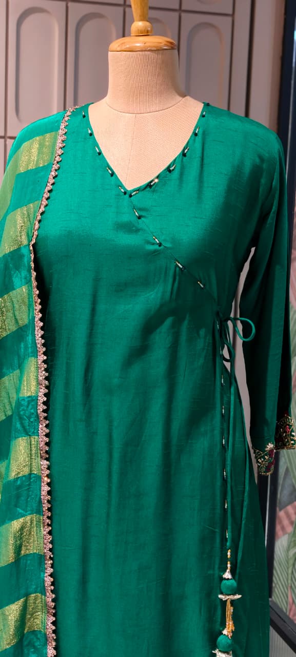 Solid Shade Angrakha Anakarli Small Beads Works Full Suit Set 12755