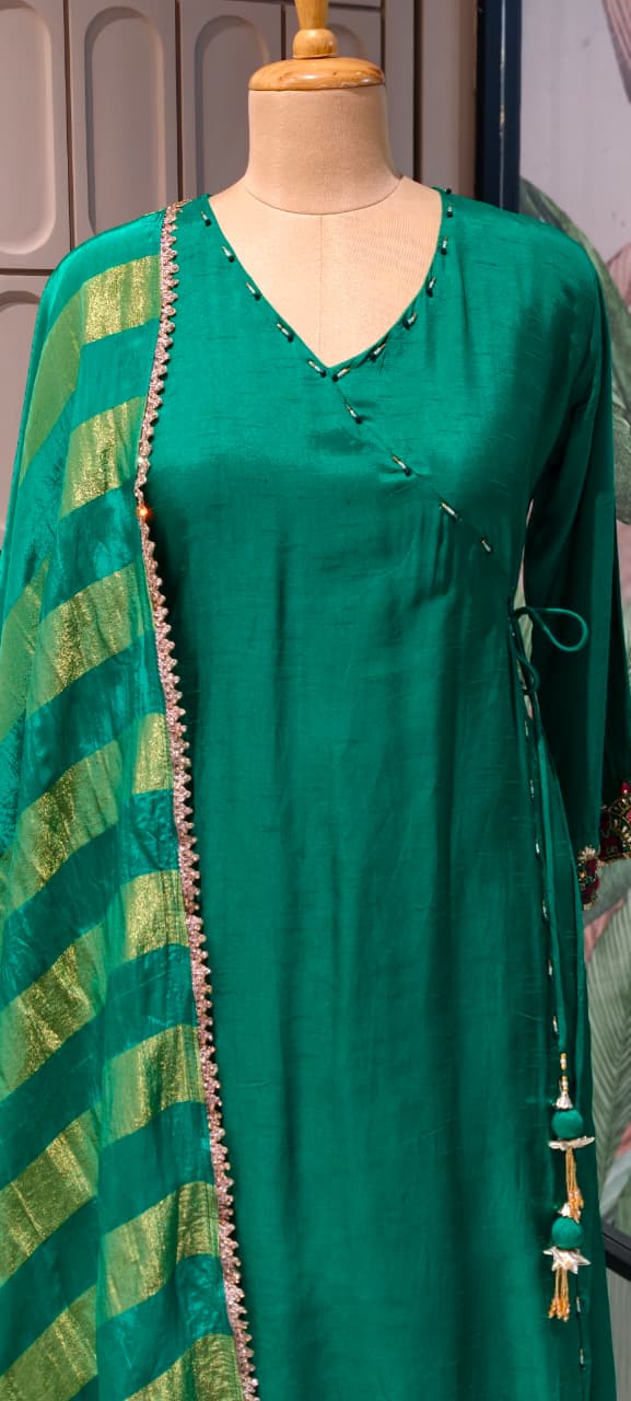 Solid Shade Angrakha Anakarli Small Beads Works Full Suit Set 12755