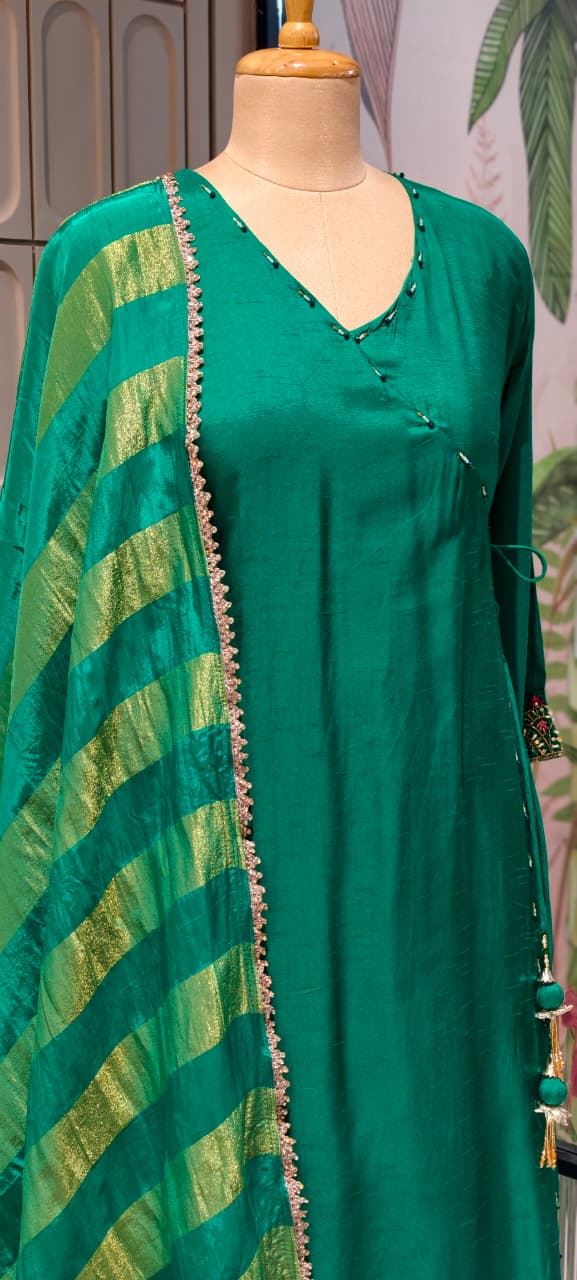 Solid Shade Angrakha Anakarli Small Beads Works Full Suit Set 12755