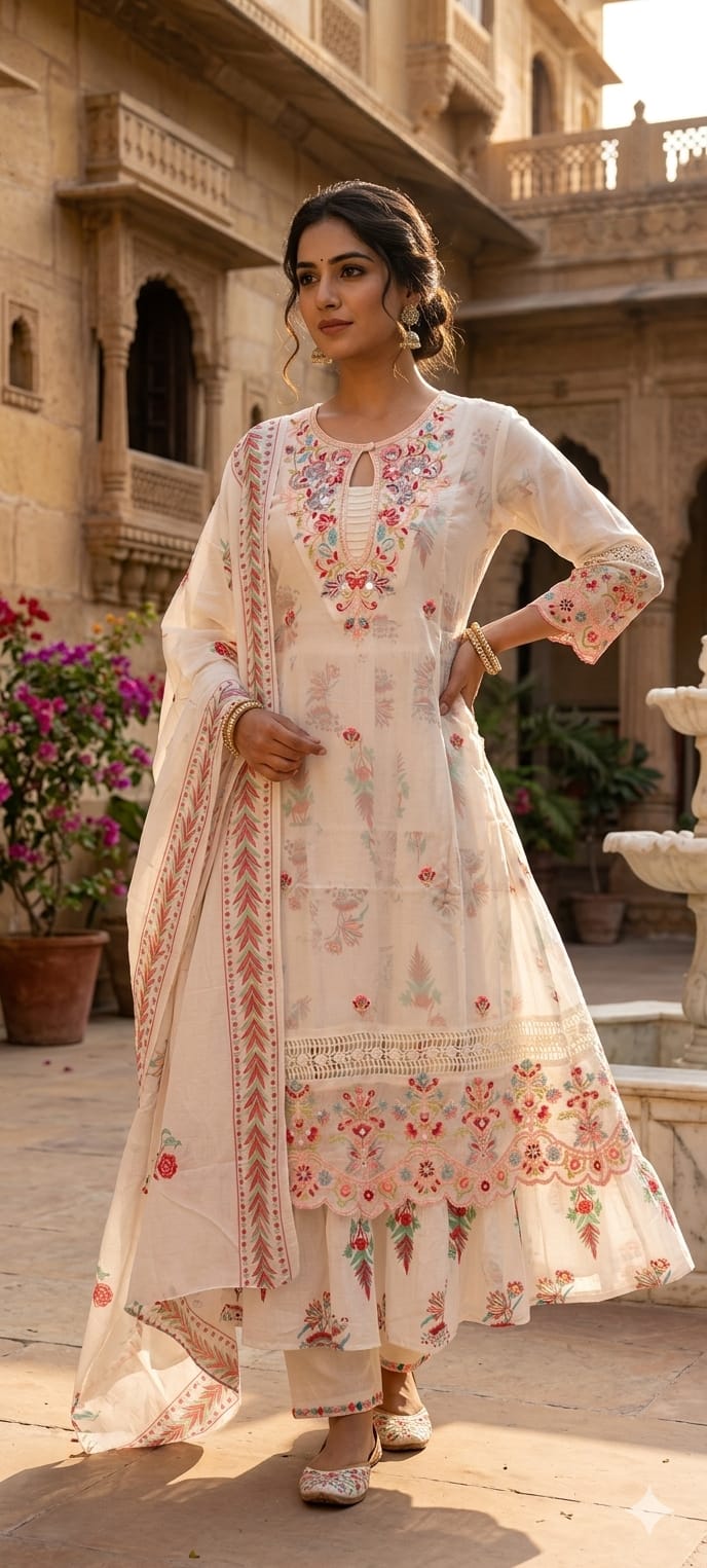 Elegant Floral Embellished Premium Double Layer Organza Gown with Cotton Inner & Embroidered Dupatta 13960 RB10