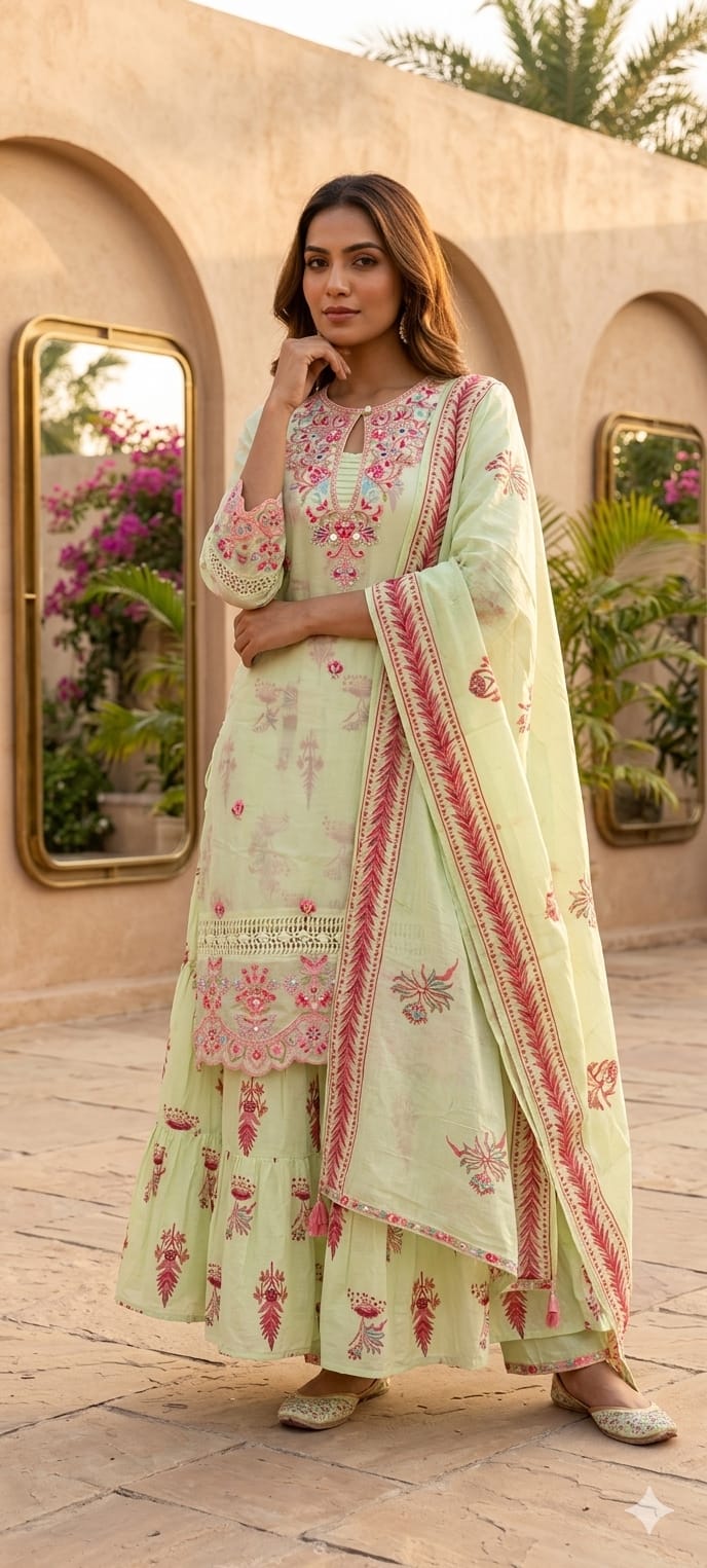 Elegant Floral Embellished Premium Double Layer Organza Gown with Cotton Inner & Embroidered Dupatta 13960 RB10