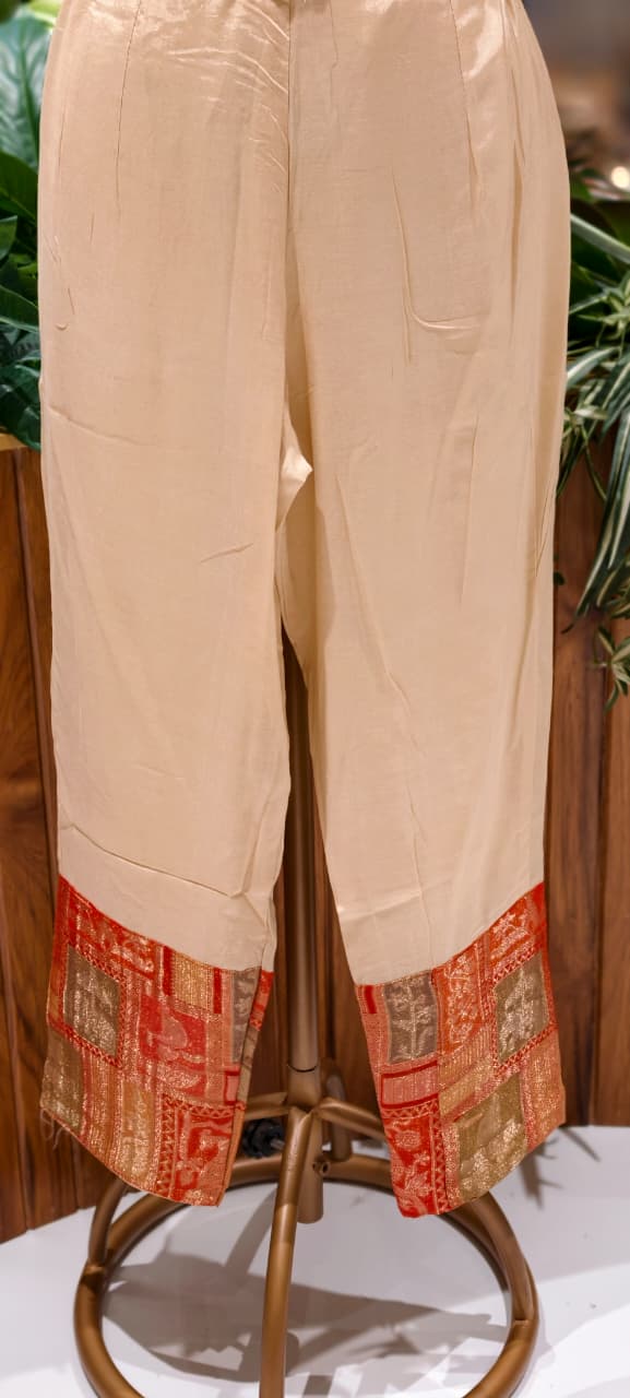Anarkali Elegant Ivory Chanderi Kurta Set with Banarasi Dupatta