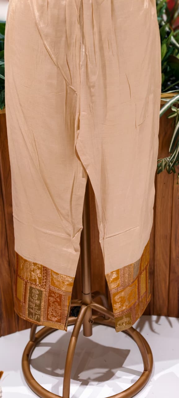 Anarkali Elegant Ivory Chanderi Kurta Set with Banarasi Dupatta
