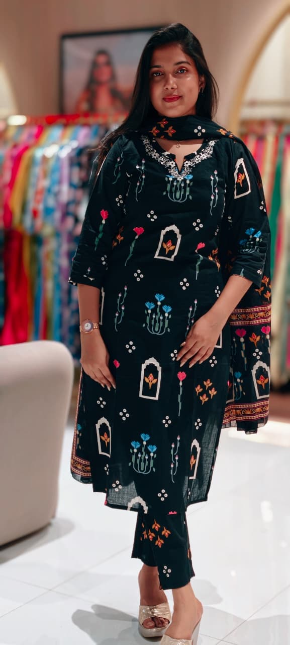 Jharokha-inspiredprints 3-Piece Cotton Suit Set-13571