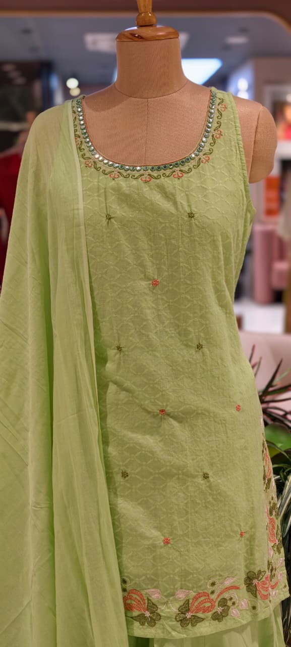 Beautifull Cotton Sleeveless Full Suit With Plain Dupatta-13978 RB13