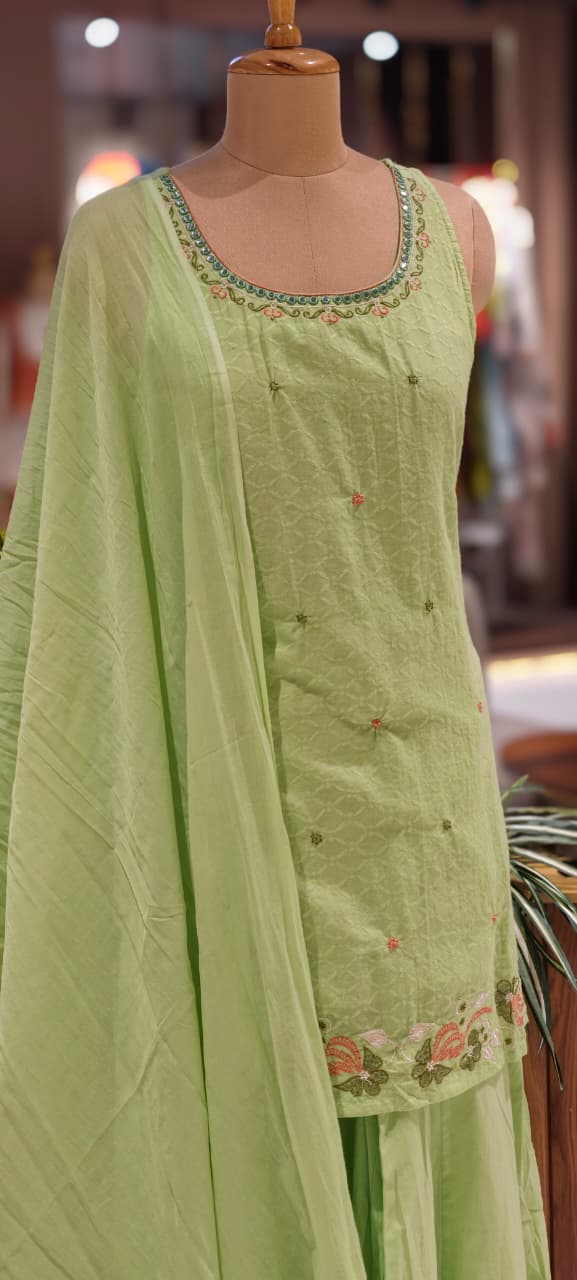 Beautifull Cotton Sleeveless Full Suit With Plain Dupatta-13978 RB13