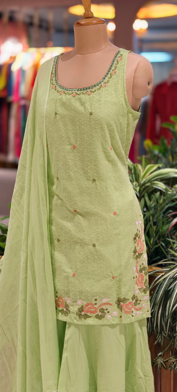 Beautifull Cotton Sleeveless Full Suit With Plain Dupatta-13978 RB13