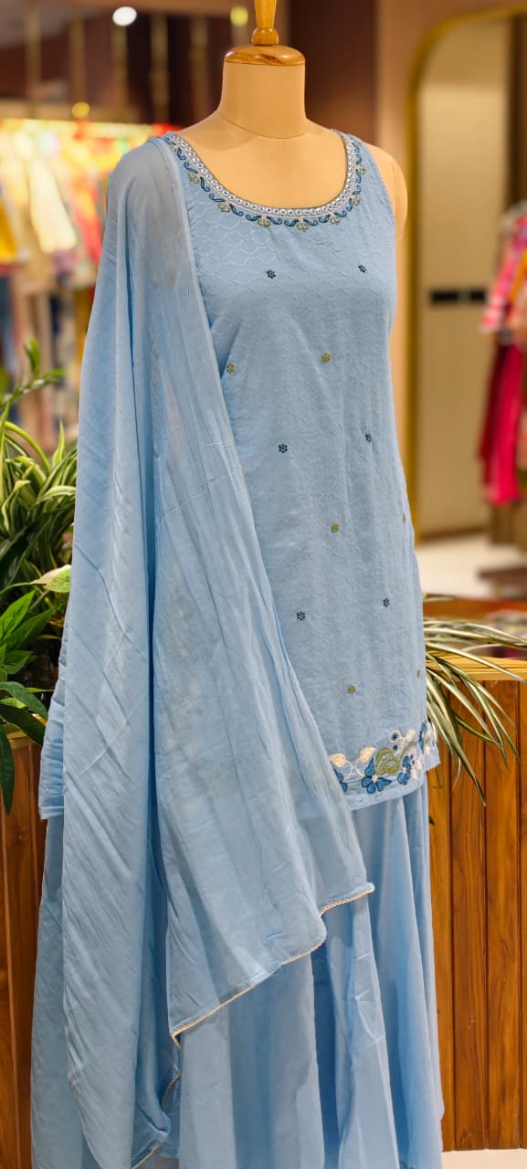 Beautifull Cotton Sleeveless Full Suit With Plain Dupatta-13978 RB13