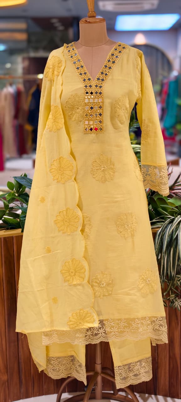 Lean Fit Summer Cotton Full Suit With Mirror Work Embroidery Mulchanderi fabric with Mulcotton Dupatta 14019 RB08