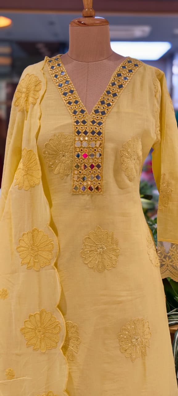Lean Fit Summer Cotton Full Suit With Mirror Work Embroidery Mulchanderi fabric with Mulcotton Dupatta 14019 RB08