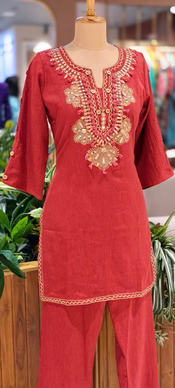 Premium Cotton Blend Ethnic Cords Set with Intricate Thread & Mirror Work-14004 RB05