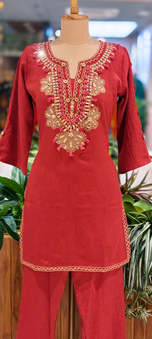 Premium Cotton Blend Ethnic Cords Set with Intricate Thread & Mirror Work-14004 RB05