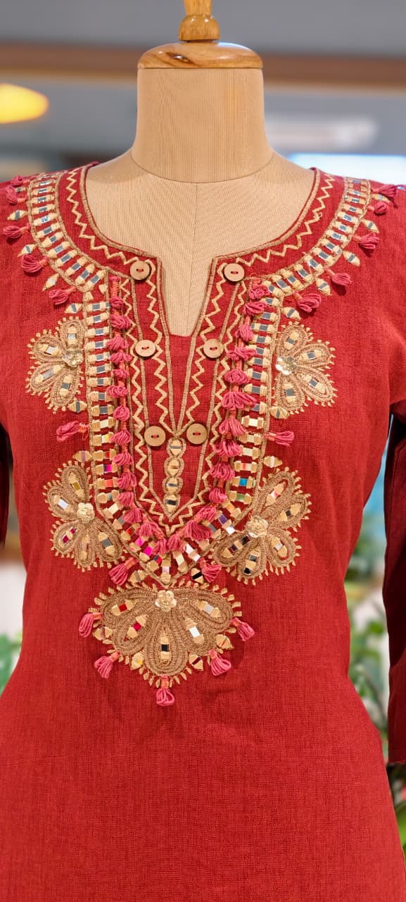 Premium Cotton Blend Ethnic Cords Set with Intricate Thread & Mirror Work-14004 RB05