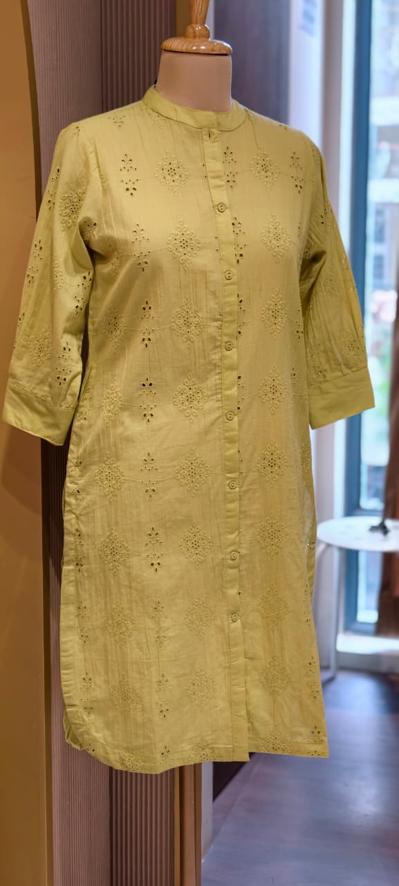 Elegant Hacoba Cotton Straight Only Kurti with Front Button Detailing Summer Pastel Collection 13985 RB02