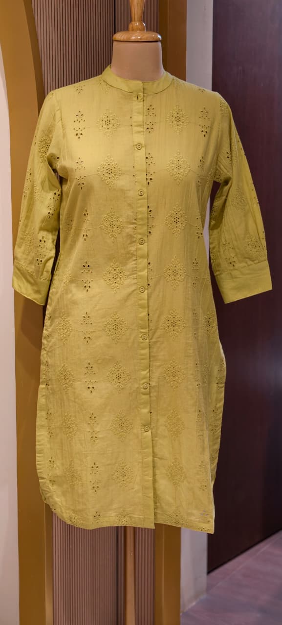 Elegant Hacoba Cotton Straight Only Kurti with Front Button Detailing Summer Pastel Collection 13985 RB02