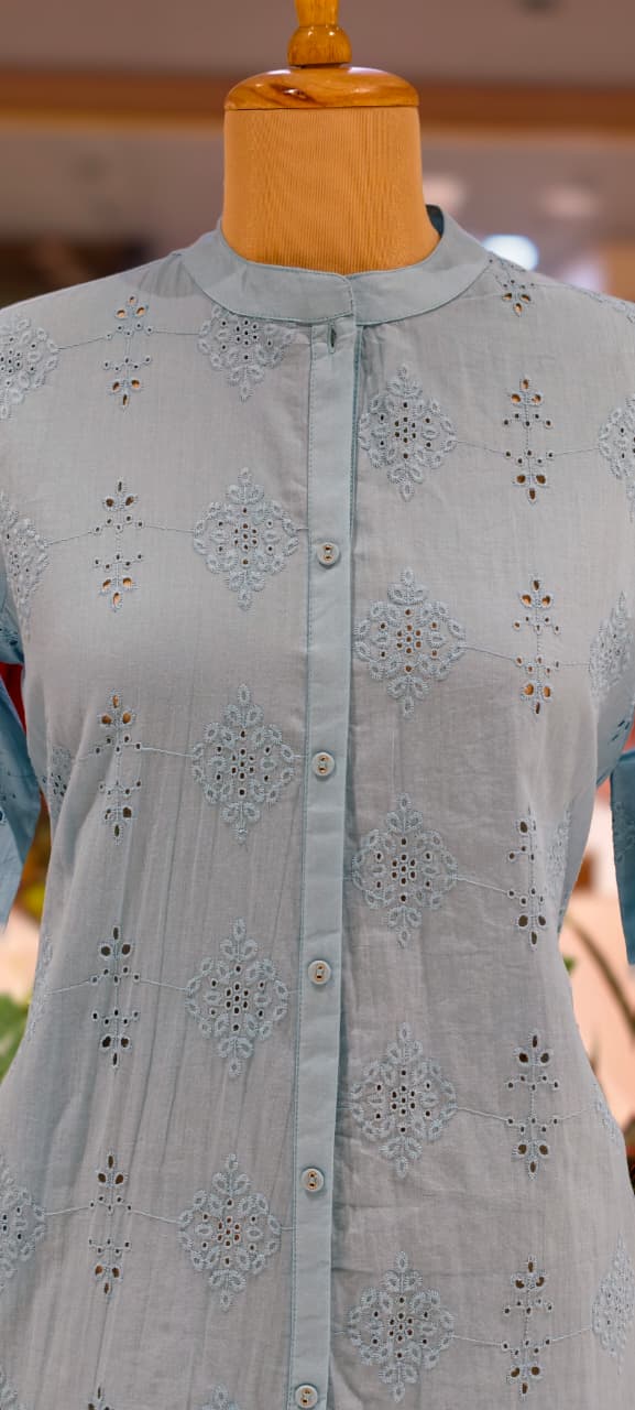 Elegant Hacoba Cotton Straight Only Kurti with Front Button Detailing Summer Pastel Collection 13985 RB02