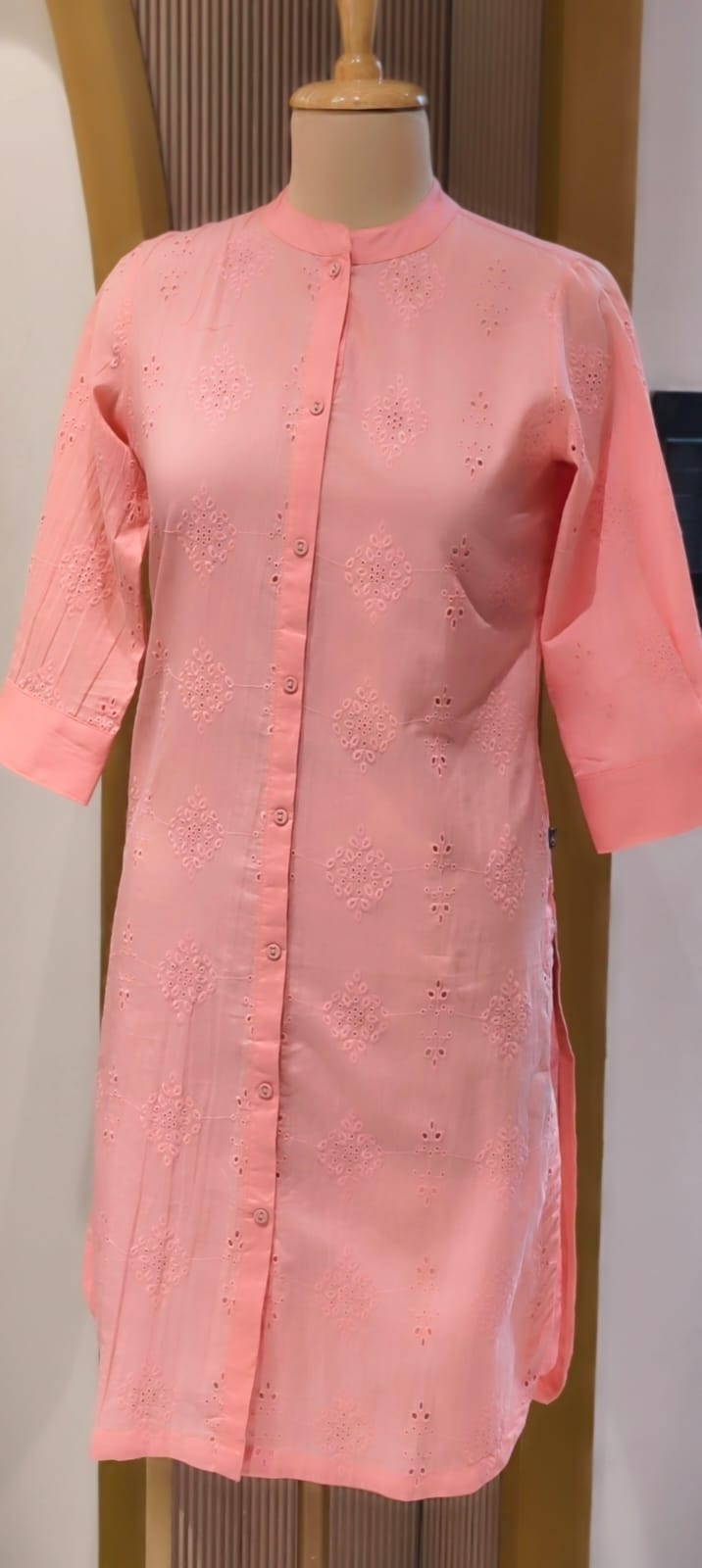 Elegant Hacoba Cotton Straight Only Kurti with Front Button Detailing Summer Pastel Collection 13985 RB02