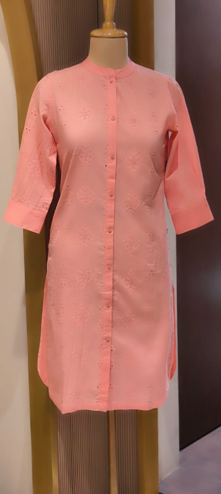 Elegant Hacoba Cotton Straight Only Kurti with Front Button Detailing Summer Pastel Collection 13985 RB02