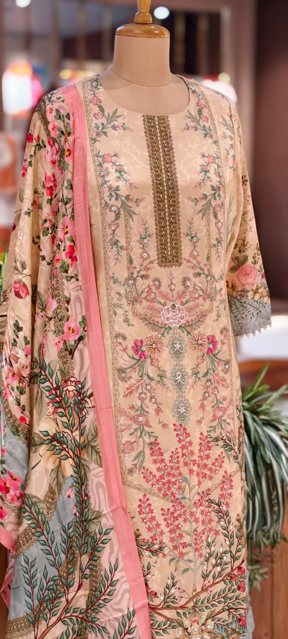 Elegant Muslin Floral Printed Kurta Set with Intricate Embellished Detailing Soft Luxury Ethnic Wear 13992 RB12