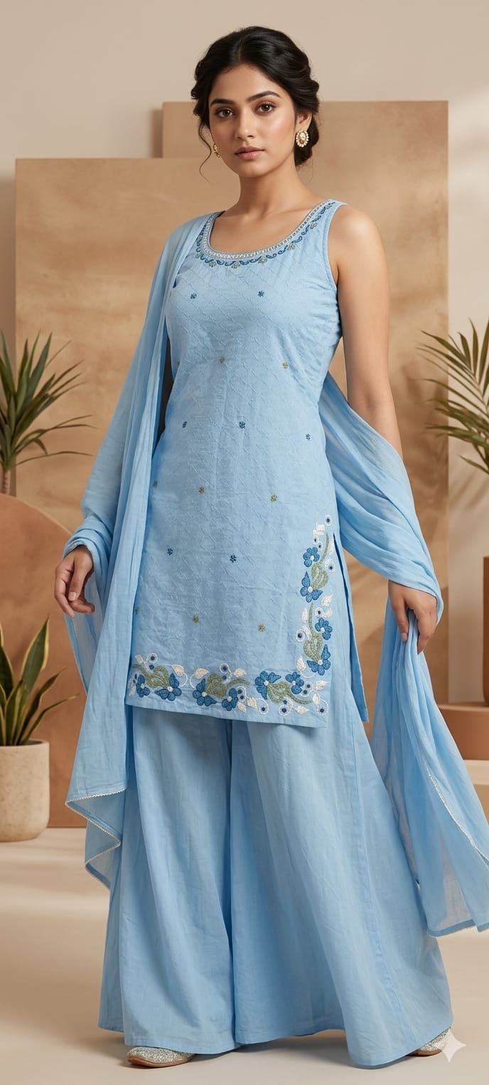 Beautifull Cotton Sleeveless Full Suit With Plain Dupatta-13978 RB13